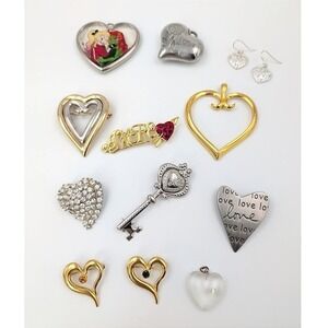Lot of 12 Mixed Heart Pins Brooches Earrings Pendant Love Sweetheart Amore